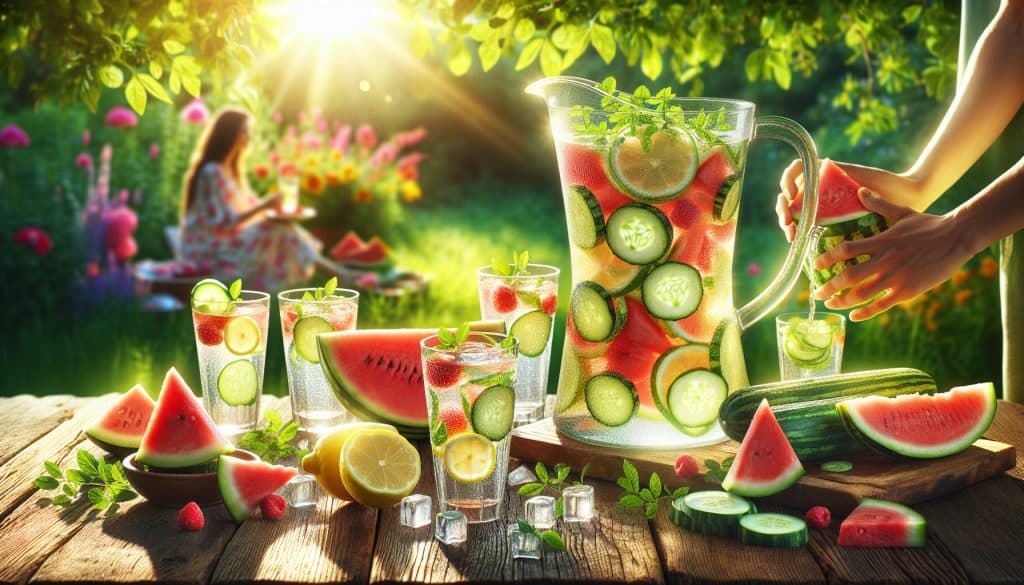 Agua de sandía, pepino y limón refrescante