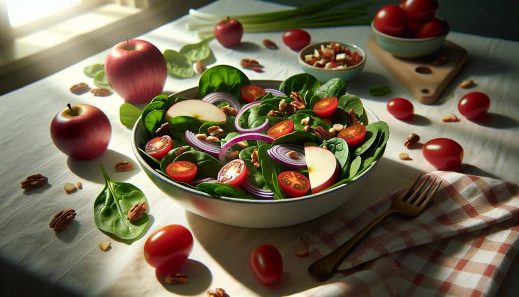 Ensalada de manzana, espinacas y tomates cherry fácil y deliciosa
