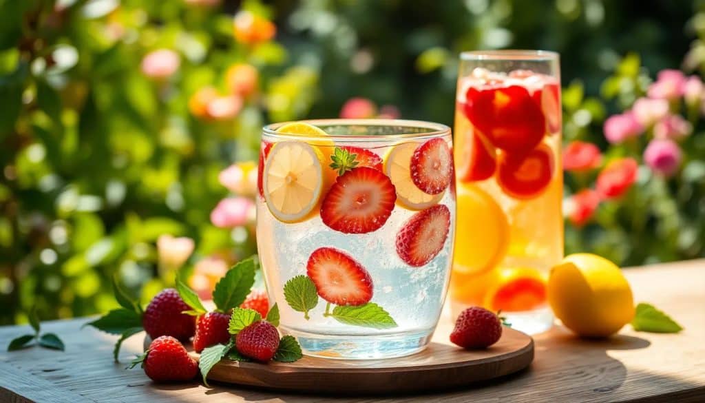 Agua infusionada de fresa, romero y limón