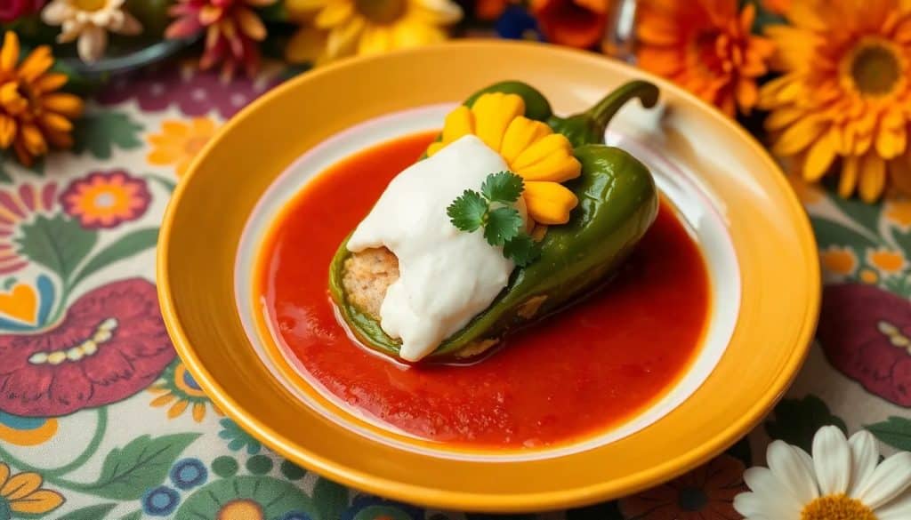 Chile relleno de flor de calabaza y queso de cabra